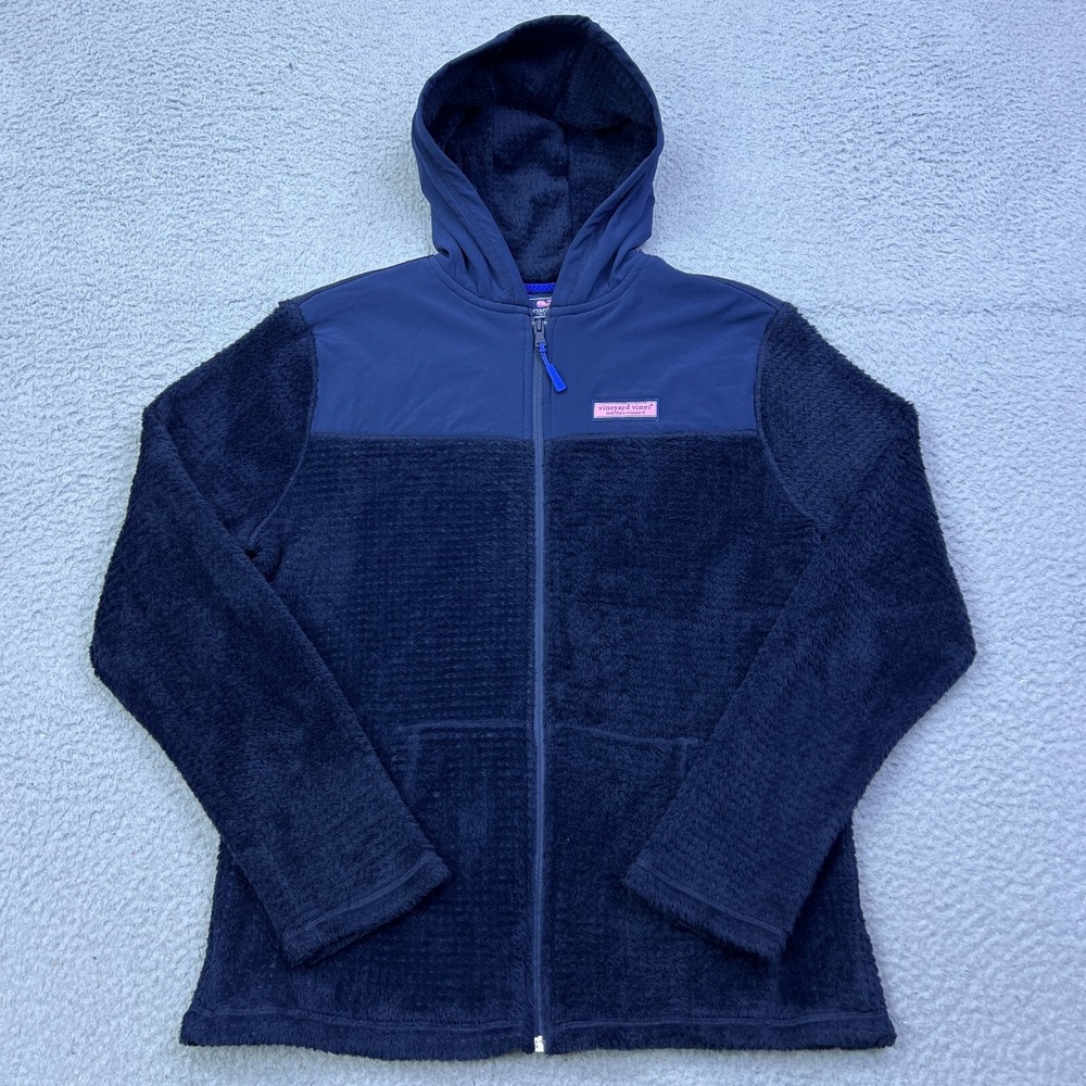 Vineyard Vines Dockside High Loft Fleece Zip Front Hoodie Jacket Men's M Blue